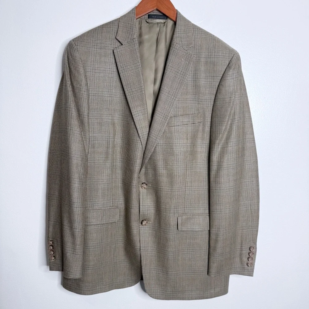 Lauren Ralph Lauren Men's 42 Long Silk Wool Glen Check Sport Coat Tan‎ Brown